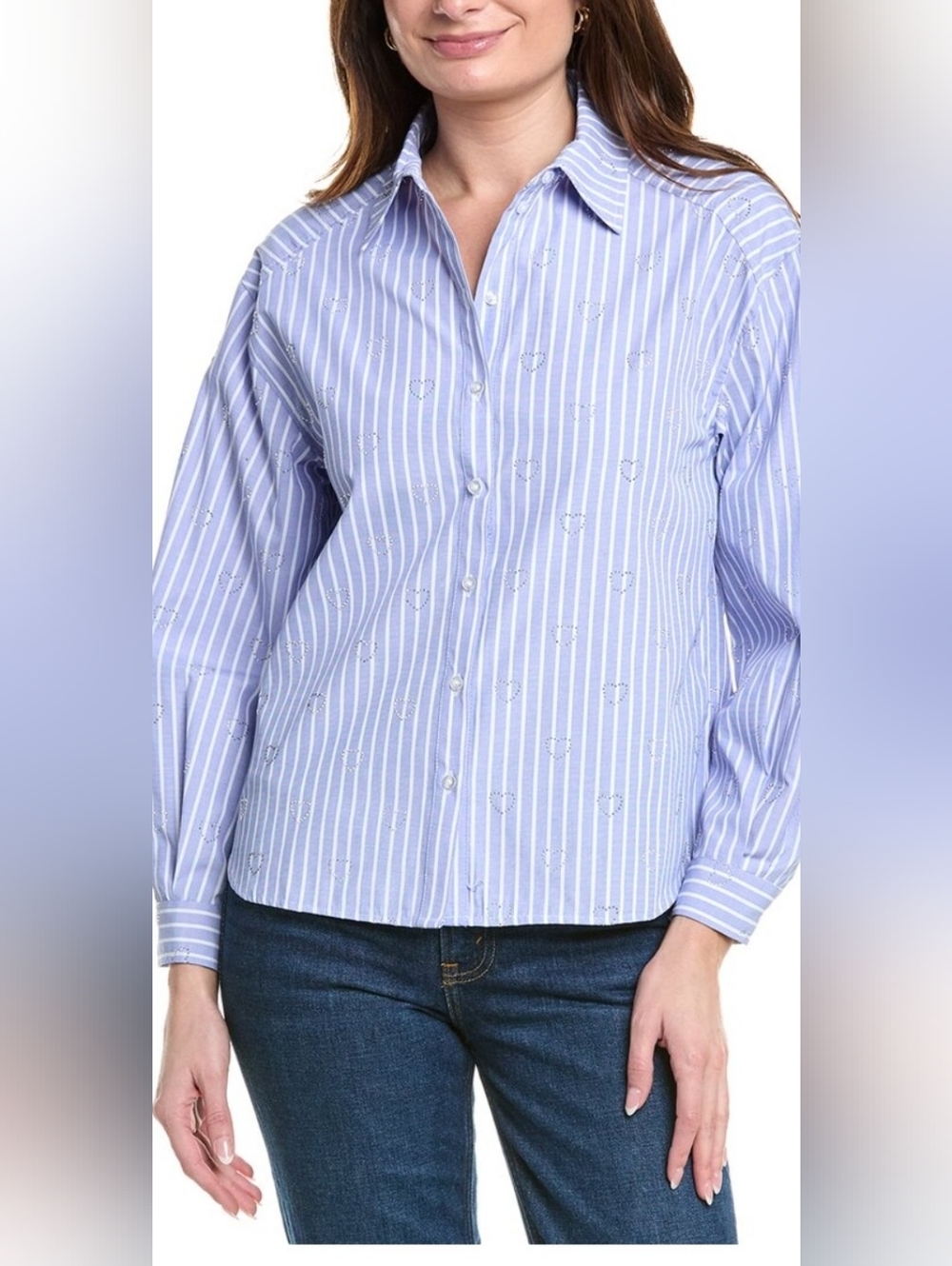 Nanette Lepore Light Blue and White Striped Button-Down Shirt Size Large